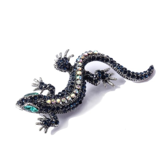 Black Lizard Rhinestone Pin Broach - Picture 1 of 3